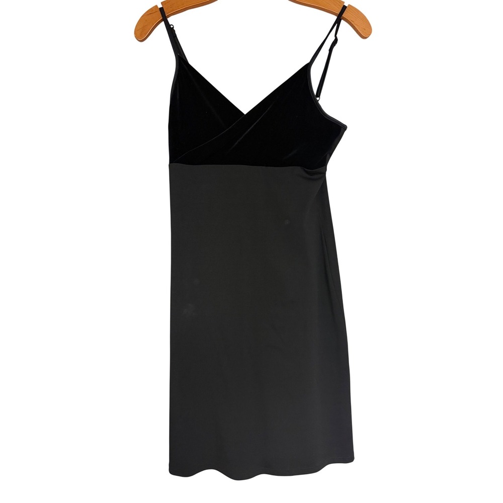 Bebe Vintage 90s Black Velvet Surplice Matte Jersey Mini Dress Large B1404S
